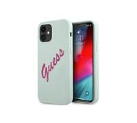 Guess Coque pour Apple iPhone 12 Mini Collection Silicone Vintage en TPU Bleu