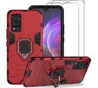 Coque Vivo V21 (5g/4g) - Lot De 2 Coques Hybrides Double Couche Antichoc Avec Protecteur D'écran En Verre Trempé Intégré - Magnétique - Rouge