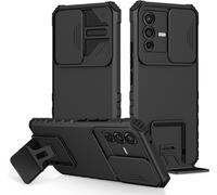 Coque Vivo V23 5g / Vivo S12 - Protection 360° Corps Entier Antichoc, Cache-Objectif Coulissant, Bumper Tpu+Pc Double Couche, Support Incliné Noir