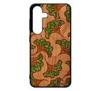 Coque Wax Galaxy S24 en Bois Naturel Silicone Motif Bumper Antichoc Rigide coloré Tissu Etui Vert Africain Fantaisie Afrique pour Samsung