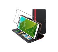 - Coque Wiko Jerry 4 Etui Portefeuille Housse PU Cuir Porte-Cartes Support Stand, Noir / Rouge & Film protection écran VERRE Trempé [Dimensions