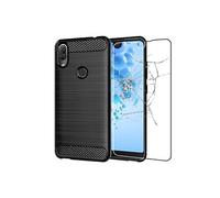- Coque Wiko View 2 Housse Etui Gel Motif Fibre Carbone Luxe Flex TPU Premium, Noir + Film protection écran en VERRE Trempé [Dimensions PRECISES