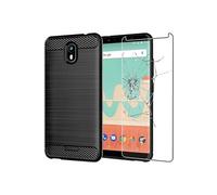 - Coque Wiko View Go Housse Etui Gel Motif Fibre Carbone Luxe Flex TPU Premium, Noir + Film protection écran en VERRE Trempé [Dimensions PRECISES