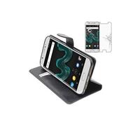 - Coque Wiko Wim Etui Housse Portefeuille PU Cuir, Noir + Film protection écran en VERRE Trempé [Dimensions PRECISES Smartphone : 156.2 x 75.3 x 7.9