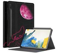 Coque Wolf Red Moon pour Samsung Galaxy Tab S8 Plus/Tab S7 FE 12,4" 2021 / Galaxy Tab S7 Plus 2020, étui fin pliable en cuir synthétique résistant aux chocs avec mise en veille/réveil automatique pour