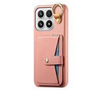COQUE Xiaomi 17 avec Crochet, Support, Anti-Choc Téléphone Housse avec Miroir intégré, Texture Cuir Étui Protecteur Slim pour Xiaomi 17-Rose
