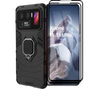 Coque Xiaomi Mi 11 Ultra ¿ Étui Noir Tpu+Pc Avec Anneau Rotatif 360°, 2 Verres Trempés Inclus, Plaque Magnétique Compatible Support Voiture, Protection Haute Résistance
