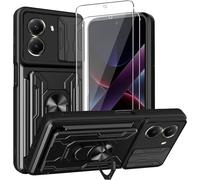 Coque Xiaomi Poco X7 Pro 5g - Antichoc Heavy Duty Avec 2 Verres Trempés, Cache Coulissant Caméra, Bague Rotative 360°/Béquille, Plaque Magnétique & Fente Cartes, Noir