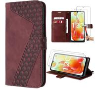 Coque - Xiaomi - Redmi 12C-11A - Rouge - Etui Folio Cuir - 2 Verres Trempés