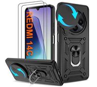Coque Xiaomi Redmi 14C / Poco C75 - Housse Militaire Antichoc [2 HD TPU Film + Anneau] - Protection 360° PC Dur & Gel Silicone TPU - Étui Renforcé pour Redmi 14C 4G - Résistance Chocs,Noir