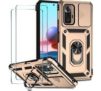 Coque Xiaomi Redmi Note 10 Pro/Note 10 Pro Max Or - Antichoc Militaire, Protection Caméra Coulissante, 2x Verres Trempés Hd, Anneau Rotatif 360° & Plaque Magnétique Voiture