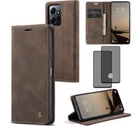 Coque Xiaomi Redmi Note 12 (2022) Marron ¿ Étui Portefeuille Cuir Pu Magnétique Avec 2 Fentes Cartes & Pochette Billets, Support Horizontal + Verre Trempé Hd