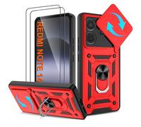 Coque Xiaomi Redmi Note 14 4G - Housse Militaire Antichoc [2 HD TPU Film + Anneau] - Protection 360° PC Dur & Gel Silicone TPU - Étui pour redmi Note 14 4g - Résistance Chocs, Chutes Rouge