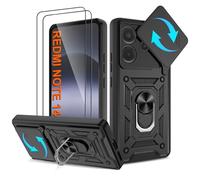 Coque Xiaomi Redmi Note 14 4G - Housse Militaire Antichoc [2 HD TPU Film + Anneau] - Protection 360° PC Dur & Gel Silicone TPU - Étui pour redmi Note 14 4g - Résistance Chocs, Chutes,Noir