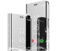 Coque Xiaomi Redmi Note 9S Mirror Case Anti-Rayures Anti-Choc Housse de Protection Clear View Cover Transparente Flip Argent