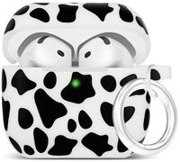 Coque YOMPLOW en Silicone avec kit de Nettoyage pour AirPods 4e génération, imprimé Floral - Coque Souple et Flexible pour Air Pod 4e génération, Femmes et Filles, Peau avec Porte-clés - Vache Noire