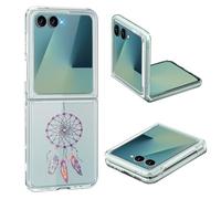 Coque Z Flip 7 Transparente Cristal avec Motif Fleur Attrape-rêves Coque pour Samsung Galaxy Z Flip 7 Ultra Fine Original Silicone Souple TPU Etui Z Flip 7 Antichoc Case (B)