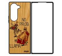 Coque Z Fold 6 Bois Silicone Humour No Prob Lama Rouge Comique Original Drole Texte Bande Dessinée Etui Cartoon Llama Samsung Galaxy