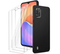 Coque Zte Blade A52 Lite 6,52"" Noire + 3 Protections Écran Verre Trempé 9h - Silicone Tpu Souple, Bords Rehaussés, Antitraces Oléo¿Phobe, Découpes Précises