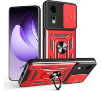 Coque Zte Nubia Neo 2 5g - Anti-Choc Pc+Tpu Grade Militaire (Mil-Std), Protection Caméra Coulissante, Anneau Rotatif 360° Compatible Support Magnétique Voiture, ?illet Lanière, Rouge