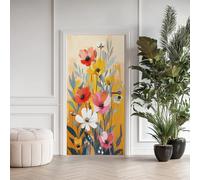 Coquelicot Stickers pour Papier Peint PVC Imperméable, Jungle Floral Porte Autocollants 3D Trompe L'Oeil, Fleur Dessin Animé Poster de Porte Amovible 63x205 cm