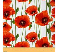 Coquelicot Tissus au Metre, fleur rouge plante branche Tissu 276x150cm chaise, jardin rustique thème décoration imperméable extérieur, beige - orange