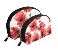Coquelicots Aquarelle, Trousse de Maquillage Coquille Femme Petit Porte-Monnaie Trousse de Toilette Trousse à cosmétiques 2 pièces