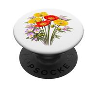 Coquelicots et pensées Rouges et Jaunes Formes Pleine Floraison Mania PopSockets PopGrip Adhésif