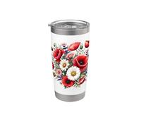 Coquelicots rouges et marguerites en pleine floraison sur formes blanches Mania Gobelet isotherme en acier inoxydable double paroi