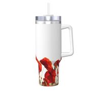 Coquelicots rouges,Gobelet isotherme Ice Bully de 40 oz avec poignée, couvercle et paille, en acier inoxydable, pour voiture ou café.