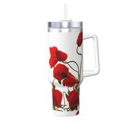 Coquelicots rouges,Gobelet isotherme Ice Bully de 40 oz avec poignée, couvercle et paille, en acier inoxydable, pour voiture ou café.