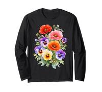 Coquelicots Rouges Multicolores pensées Pleine Floraison Formes Mania Manche Longue