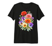 Coquelicots Rouges Multicolores pensées Pleine Floraison Formes Mania T-Shirt Haut de Gamme