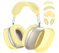 Coques en silicone 4 en 1 pour Apple AirPods Max (2024/2020), USB-C/Lightning, TPU transparent souple, accessoires pour oreillettes/coussinets/bandeau, jaune