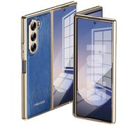 Coques pour Galaxy Z Fold5, Z Fold 5 Cover avec Protecteur d'écran intégré Anti-Traces de Doigts, étui en Cuir pour Samsung Galaxy Z Fold5 avec Protecteur d'écran Avant-Bleu