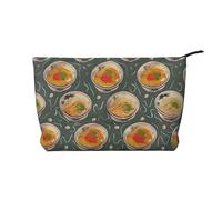 Coquetier de nouilles Ramen imprimé velours côtelé pour femme - Jolie trousse de maquillage de voyage avec dragonne, Noir , Taille unique, Trousse de maquillage