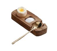 Coquetier en bois avec cuillère et plat d'assaisonnement - Coquetier en bois pour œufs à la coque, plateau de coquetier de petit-déjeuner