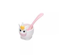 Joie MSC Lot de 1 coquetiers et cuillères à motif licorne blanche et rose, en plastique sans BPA