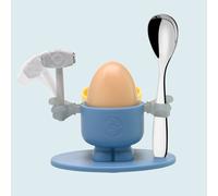 WMF Minions Coquetier en plastique et acier inoxydable Cromargan poli avec cuillère Passe au lave-vaisselle Jaune/bleu