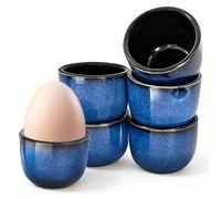 Coquetier Lot de 6 en Céramique Bleu - Coquetiers Design en Porcelaine Faits à la Main, Support à Œufs avec Surface Brillante, Lavable au Lave-Vaisselle pour Petit-Déjeuner, Brunch (Bleu Vintage)