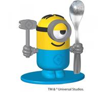 WMF Minions Coquetier en plastique et acier inoxydable Cromargan poli avec cuillère Passe au lave-vaisselle Jaune/bleu