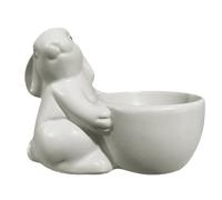 Coquetiers mignons en résine avec motif lapin de Pâques - Blanc - 5,1 cm - Avec base à ressort - Gadget de cuisine décoratif avec matériau - Accessoire de vaisselle amusant avec motif festif
