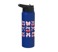 Coquette Aesthetic Pink Bow and Red Cherries Girls Kids Stainless Steel Insulated Water Bottle
