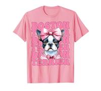 Coquette Bow Boston Terrier Fille Chien Maman Fête des Mères Rose T-Shirt
