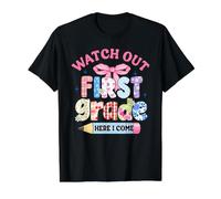 Coquette Bow Rentre à l'école, Attention à la 1re année, j'arrive T-Shirt Graphique avec Valeur, Homme, Noir, L
