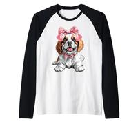 Coquette Bow St. Bernard Chien Maman Fille Rose Fête des Mères Manche Raglan