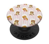 Coquette Chats sur Rayures et nœuds Aquarelle Rose PopSockets PopGrip Adhésif