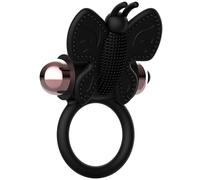 Coquette chic desire - cockring papillon avec vibrateur noir/ or