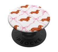 Coquette Doxie à Poils Longs avec nœud Rose Teckel Rouge PopSockets PopGrip Adhésif