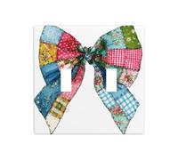 Coquette Noeud de Noël Patchwork Quilt Tissu Double Gang Bascule Plaque Murale Interrupteur Décor Taille Standard - 11,4 x 11,4 cm